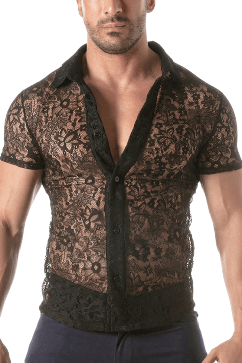 Kurzarm-Spitzenhemd Herren