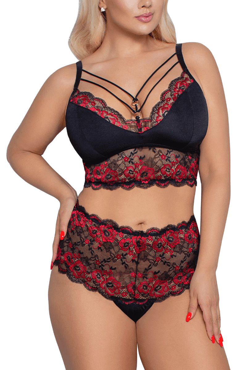2tlg. Spitzenset in schwarz rot Plus Size