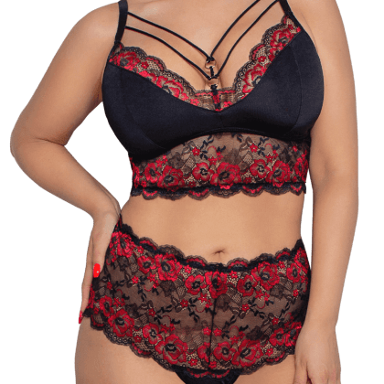 2tlg. Spitzenset in schwarz rot Plus Size 2tlg. Spitzenset in schwarz rot Plus Size