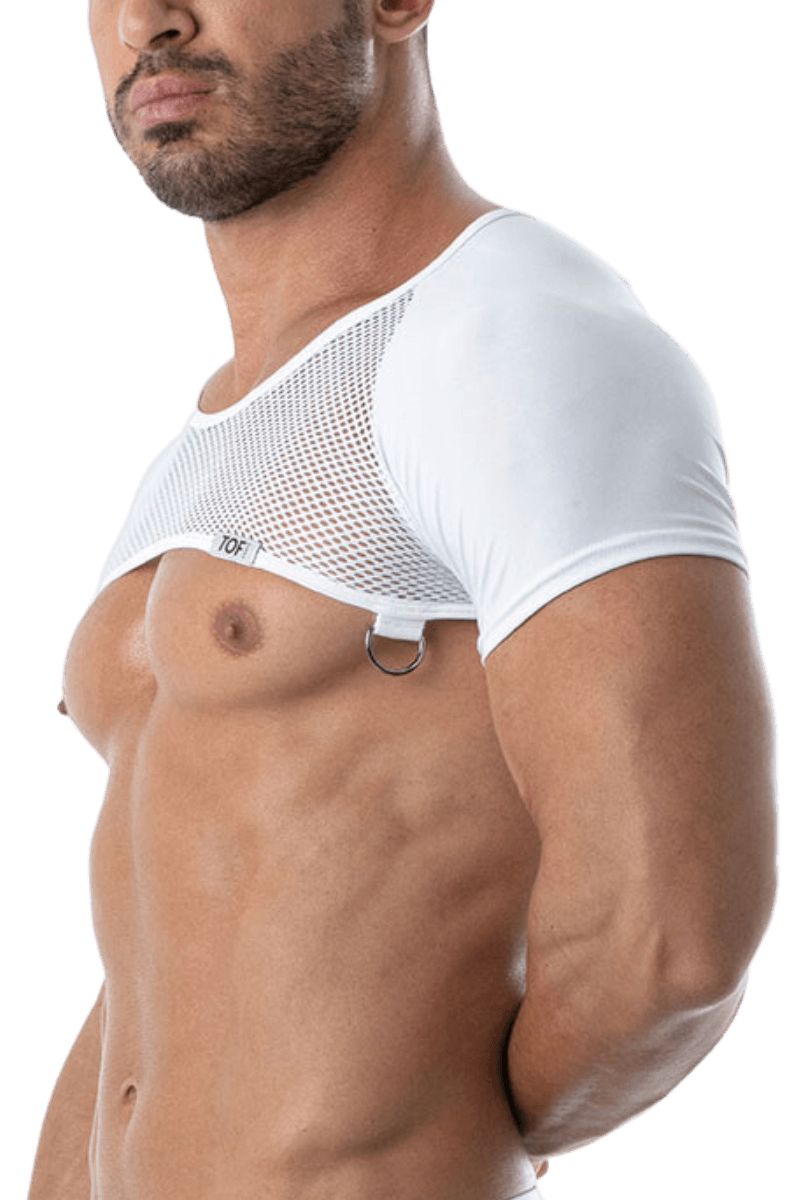 Schulter Harness Shirt mit Netz weiß