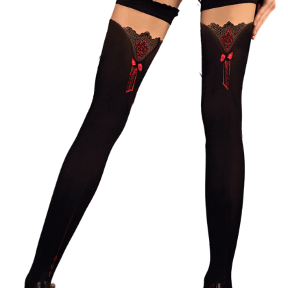 beige schwarze Stockings mit rotem Muster beige schwarze Stockings mit rotem Muster