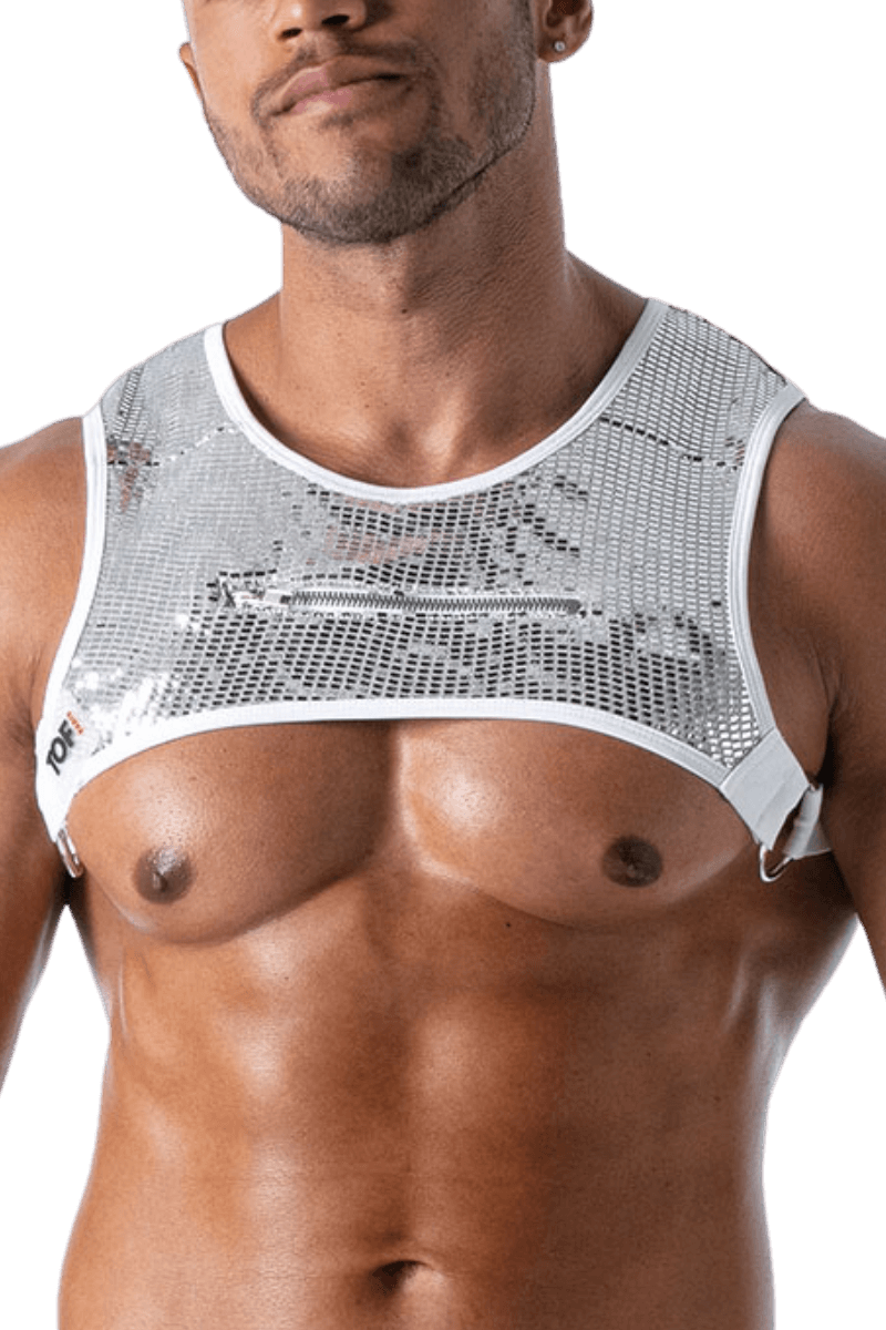 Herren Brust Harness weiß silber