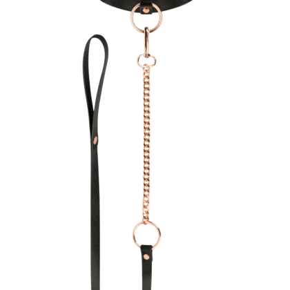 Halsband mit Leine schwarz und roségold Halsband mit Leine schwarz und roségold