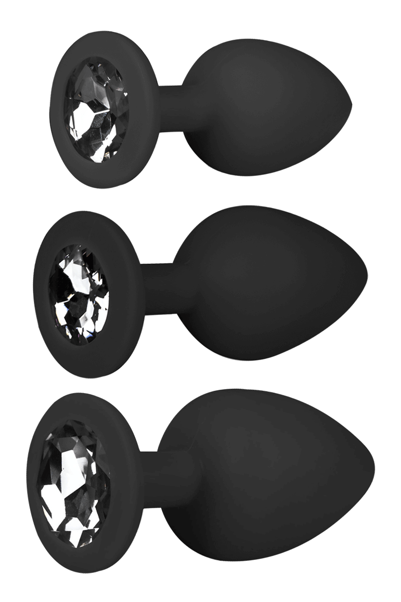 3tlg. Analplug Set mit Kristall – S/M/L schwarz