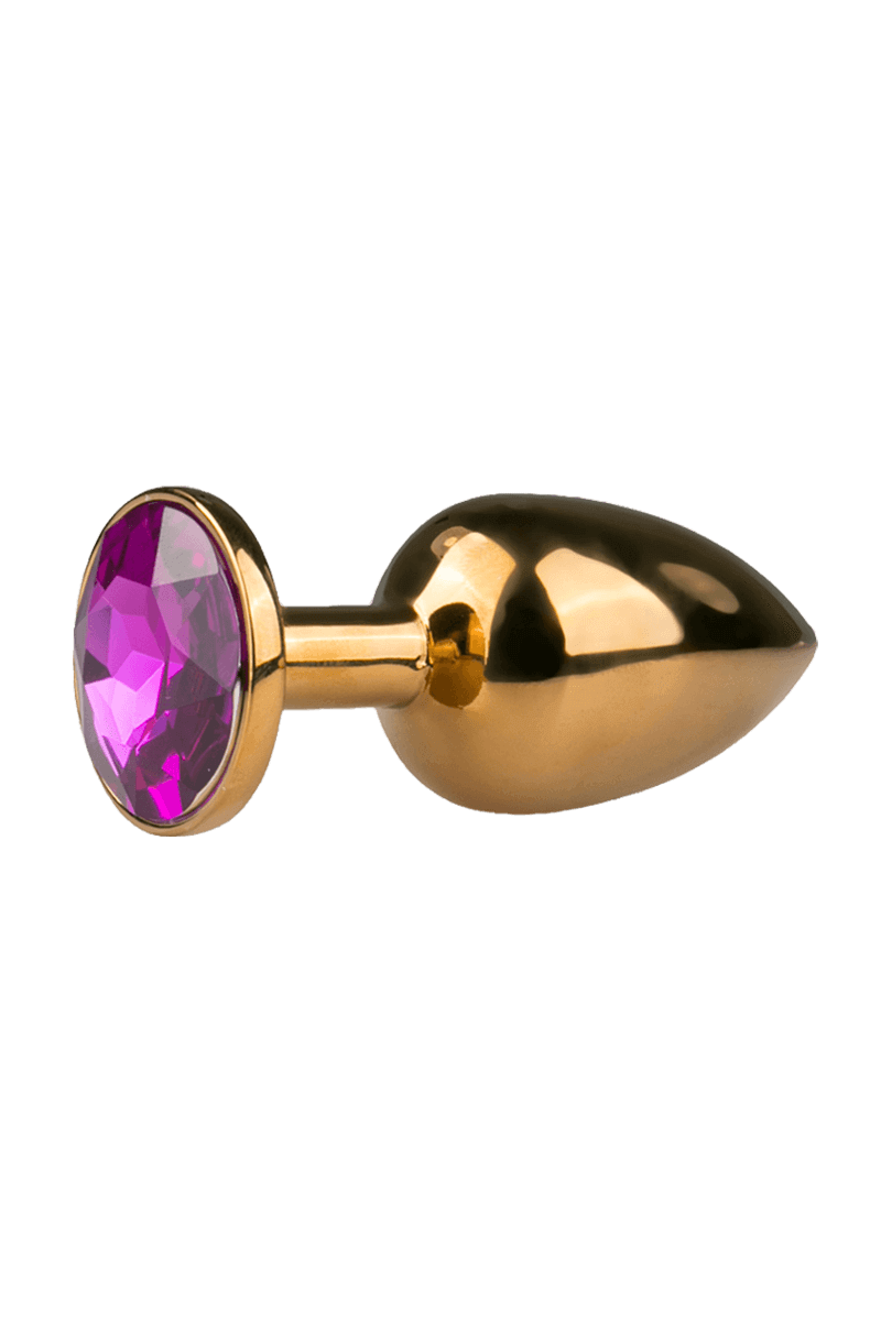 Goldener Analplug mit lila Kristall – S/M/L
