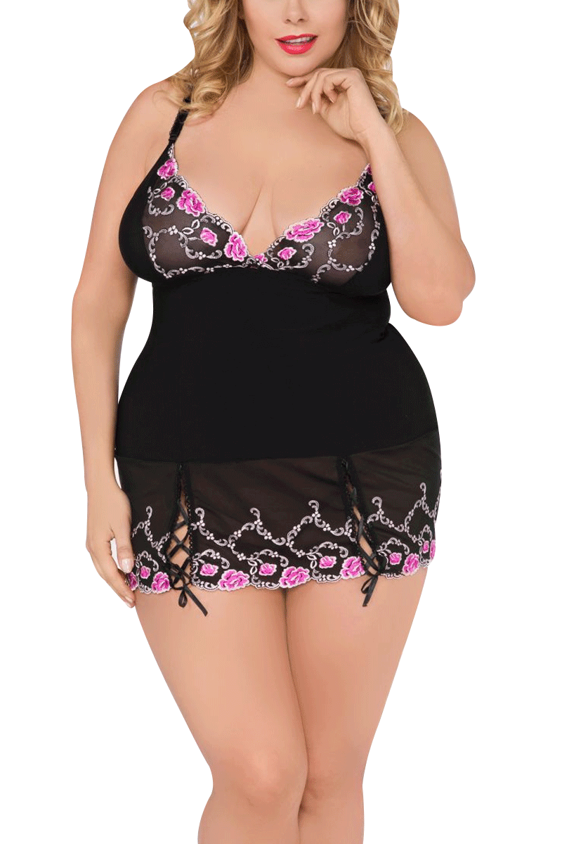 Negligee mit Blumenspitze Plus Size
