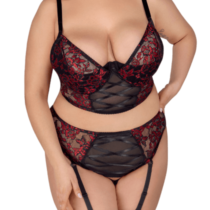 2tlg. Dessous Set Plus Size rot schwarz 2tlg. Dessous Set Plus Size rot schwarz