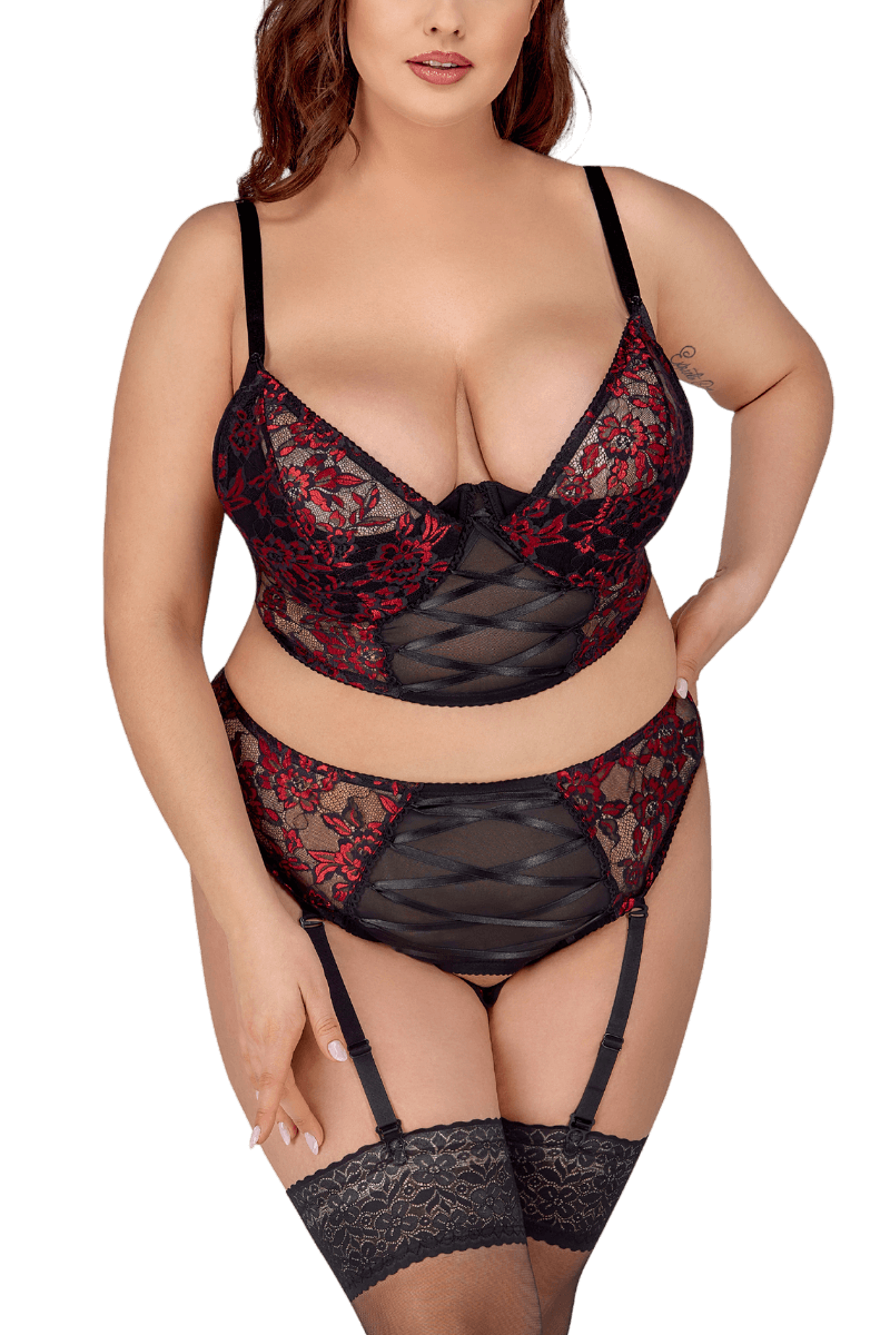 2tlg. Dessous Set Plus Size rot schwarz