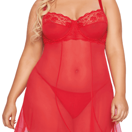 Rotes Babydoll aus Spitze und Tüll Plus Size Rotes Babydoll aus Spitze und Tüll Plus Size