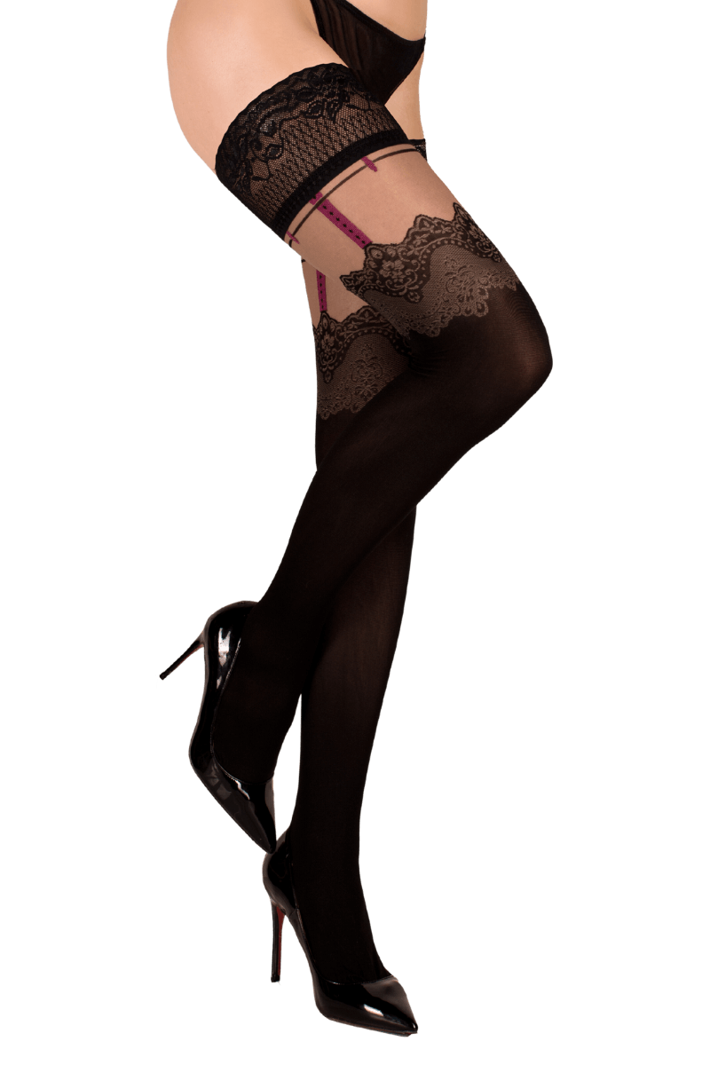 schwarz beige beere Stockings mit Spitze