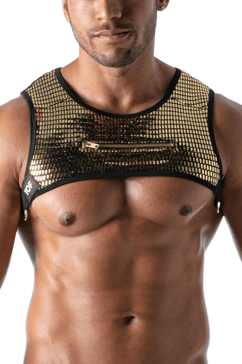 Herren Brust Harness gold schwarz