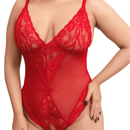Ouvert Body mit Spitze rot Plus Size Ouvert Body mit Spitze rot Plus Size