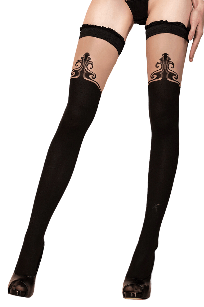 schwarz beige Stockings mit Muster