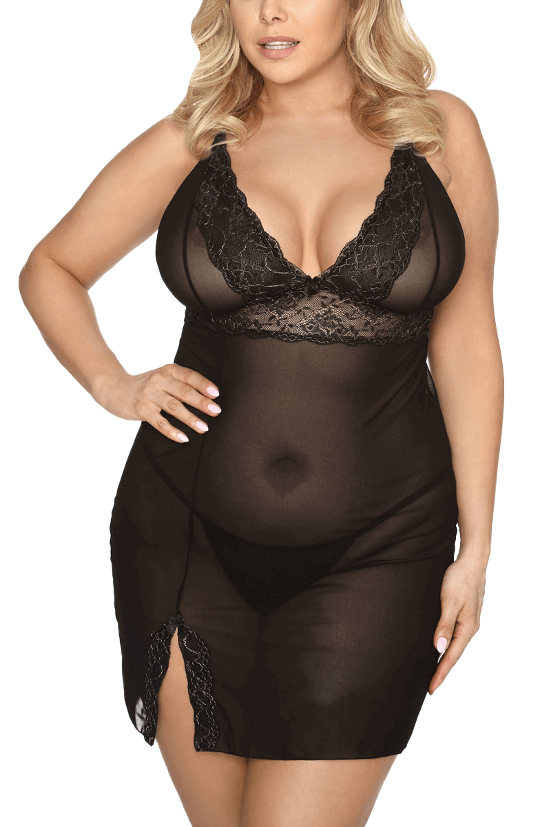 Negligé aus transparentem Tüll Plus Size