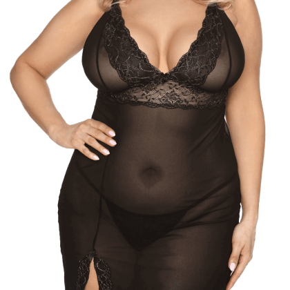 Negligé aus transparentem Tüll Plus Size Negligé aus transparentem Tüll Plus Size