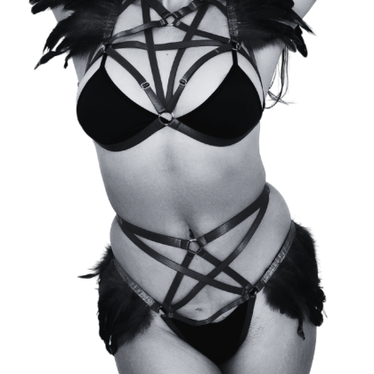 2tlg. Harness Set schwarz mit Federn 2tlg. Harness Set schwarz mit Federn