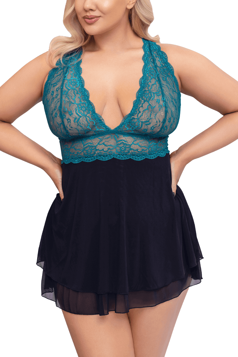 Babydoll mit blauer Spitze Plus Size