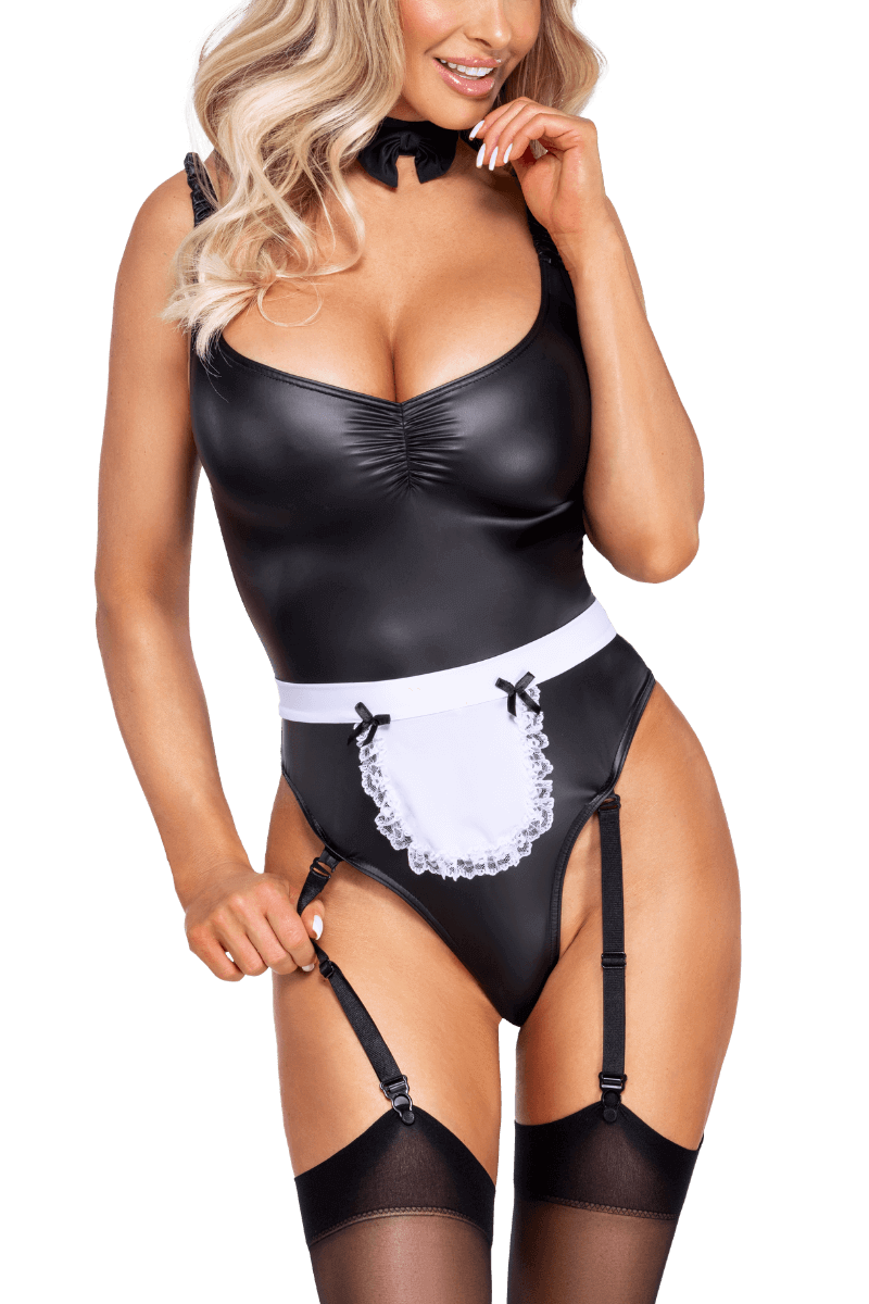 3tlg. Dienstmädchen-Set mit abnehmbarer Schürze