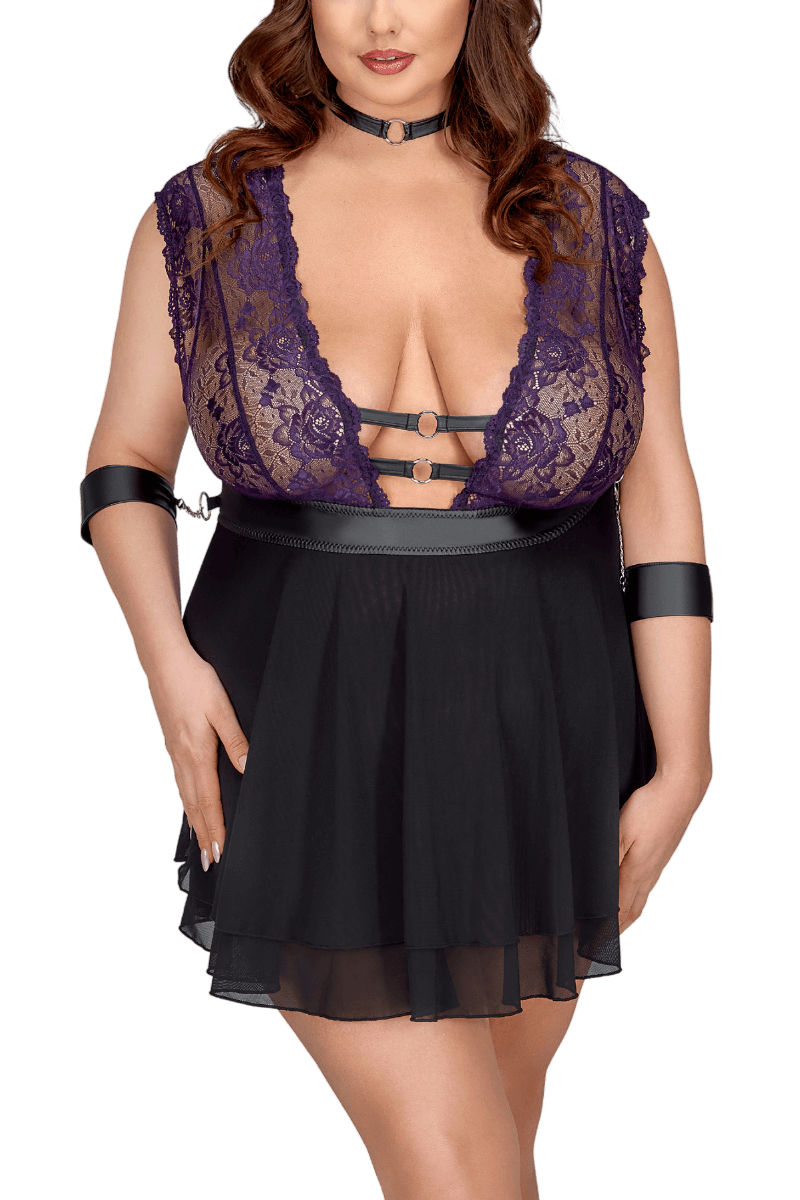 Bondage Babydoll Plus Size lila schwarz