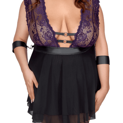 Bondage Babydoll Plus Size lila schwarz Bondage Babydoll Plus Size lila schwarz