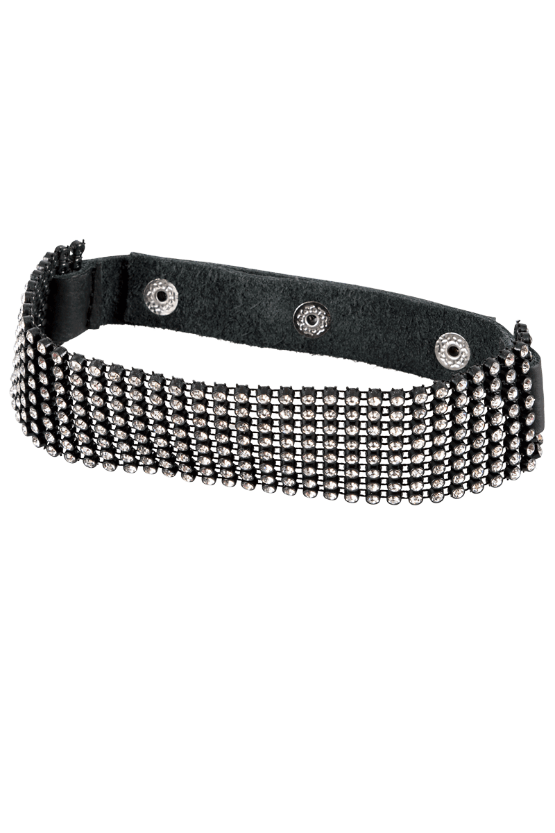 Halsband mit Strasssteinen – Spaltleder
