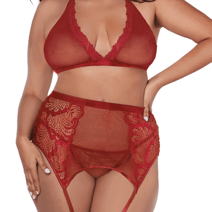 4tlg. Plus Size Set mit Spitze Rot 4tlg. Plus Size Set mit Spitze Rot