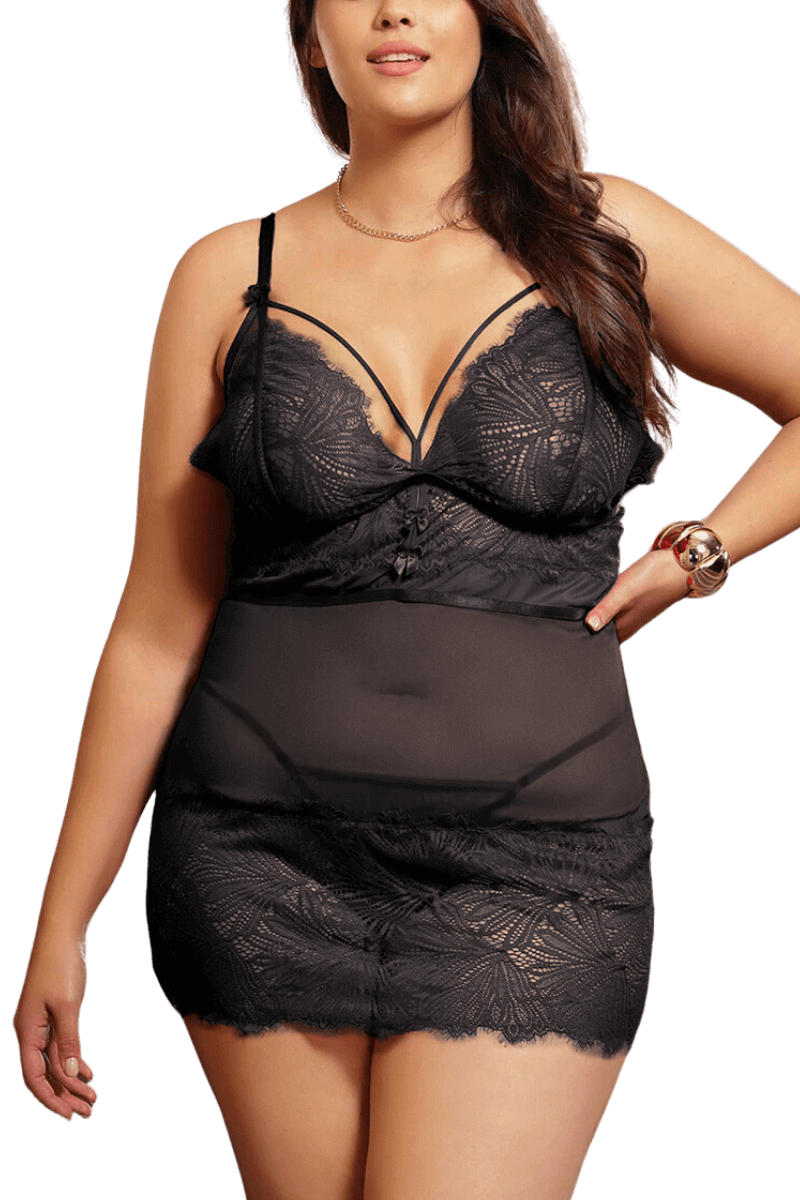 schwarzes Babydoll-Set Plus Size