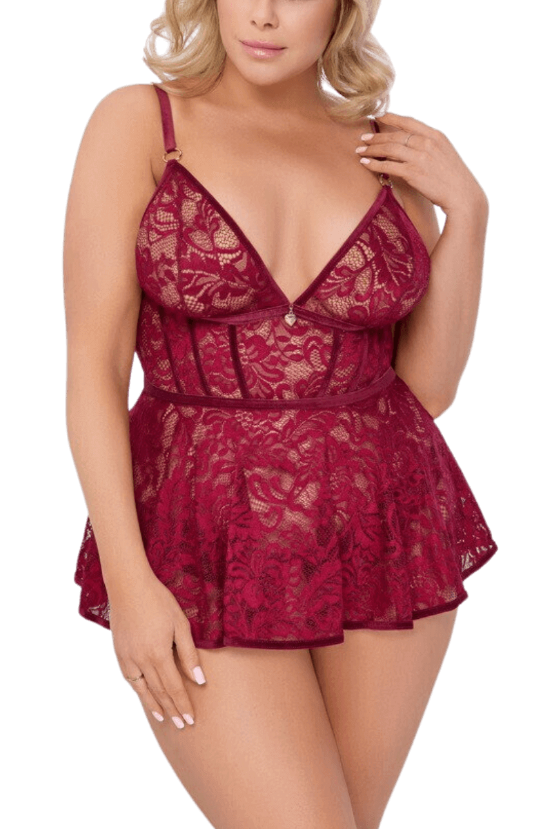 Babydoll-Set in rot ouvert Plus Size