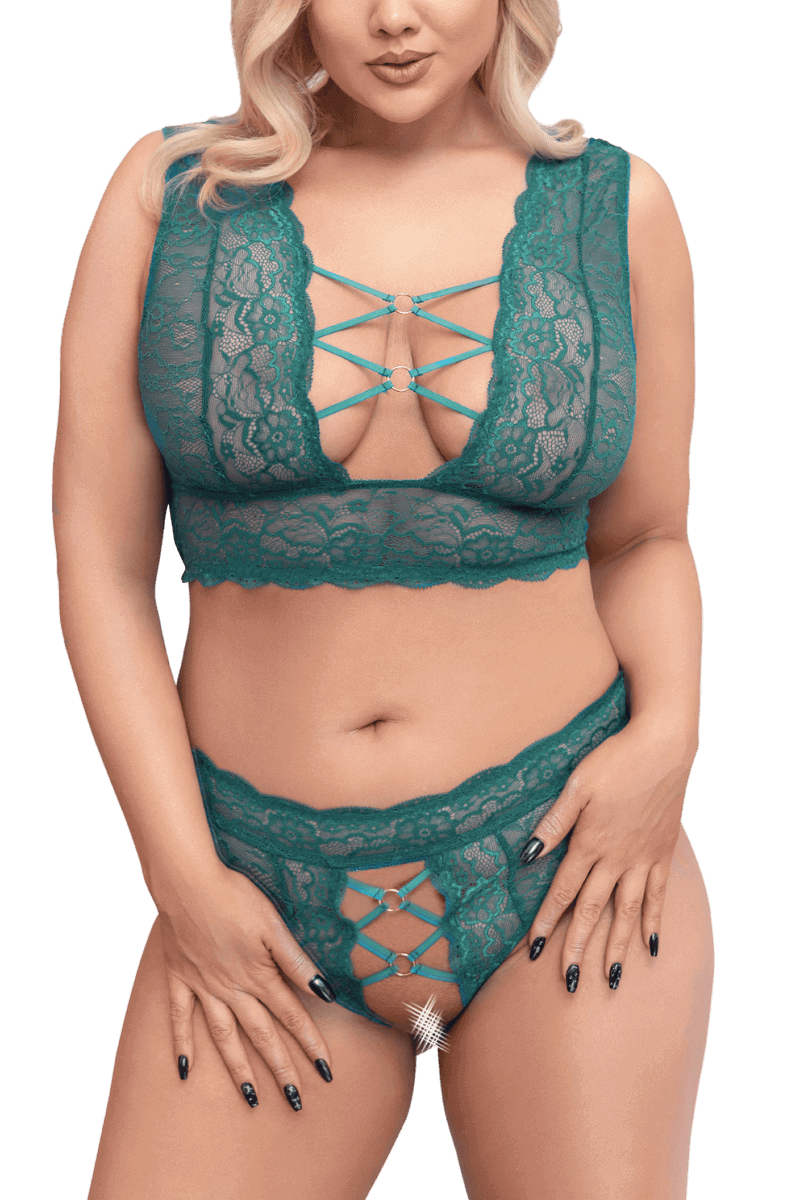 2tlg. Set aus Spitze Plus Size türkis