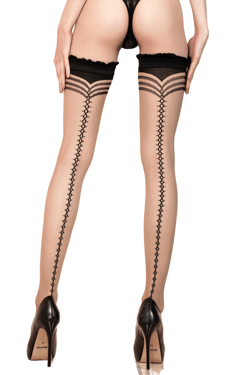 beige Stockings mit schwarzem Muster