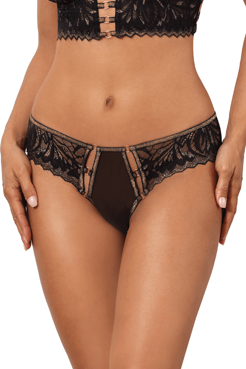 String mit Riemchen schwarz gold