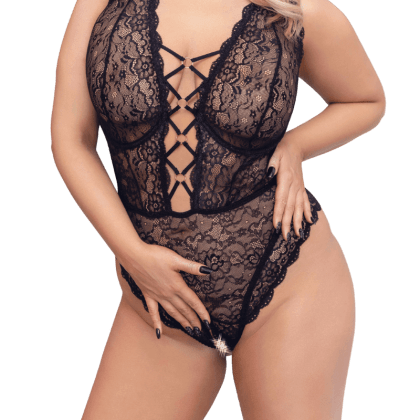 Spitzenbody mit Zierschnürung Plus Size Spitzenbody mit Zierschnürung Plus Size