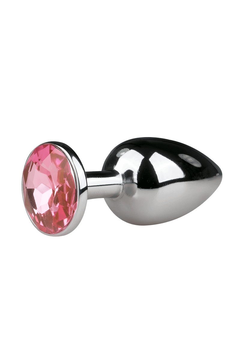 Silberner Analplug mit rosa Kristall – S/M/L