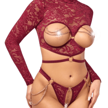 2tlg. Spitzen-Set ouvert rot 2tlg. Spitzen-Set ouvert rot