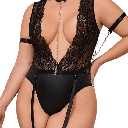 Body mit Armfesseln schwarz Plus Size Body mit Armfesseln schwarz Plus Size