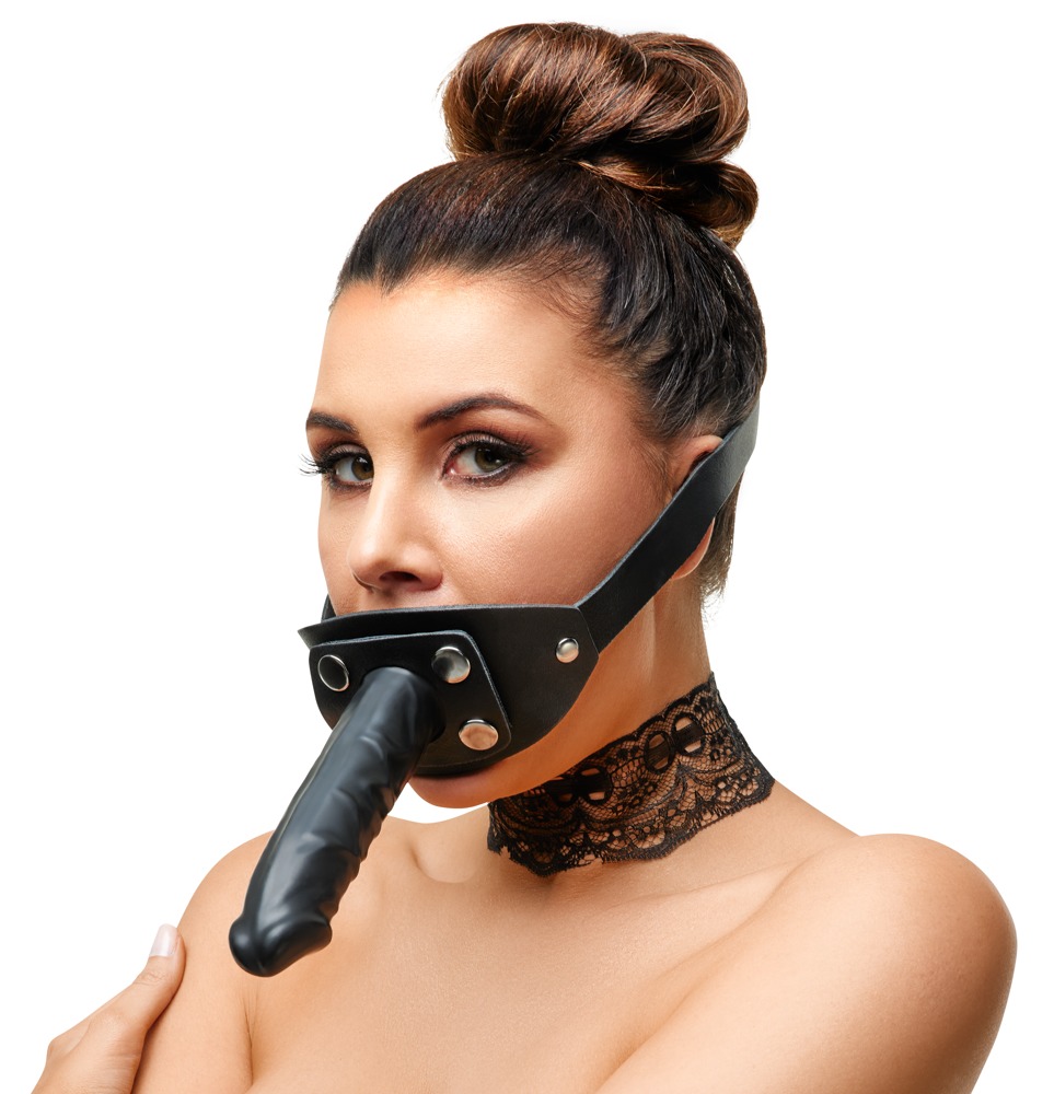 Knebel aus Latex mit abnehmbarem Außen-Dildo