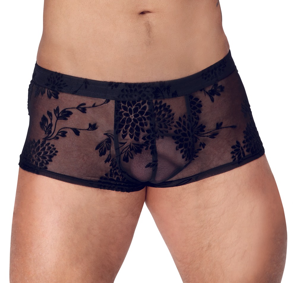 Pants aus feinem Powernet mit Paradies-Samtflockprint
