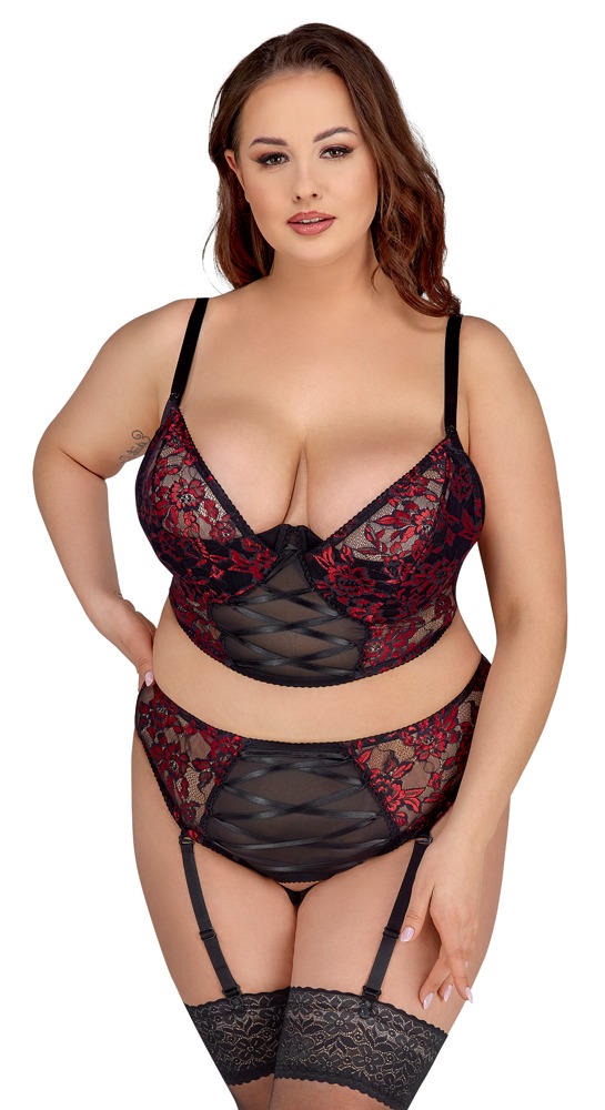 Longline-BH plus Straps-Slip im edlen Material-Mix aus 2-farbiger Spitze und Powernet
