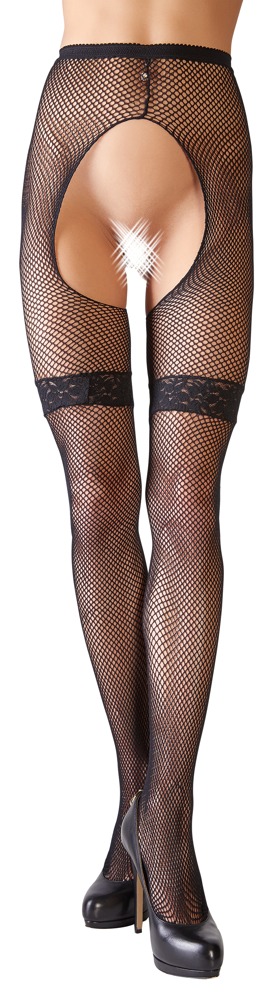 Straps-Strumpfhose aus grobem Netzmaterial