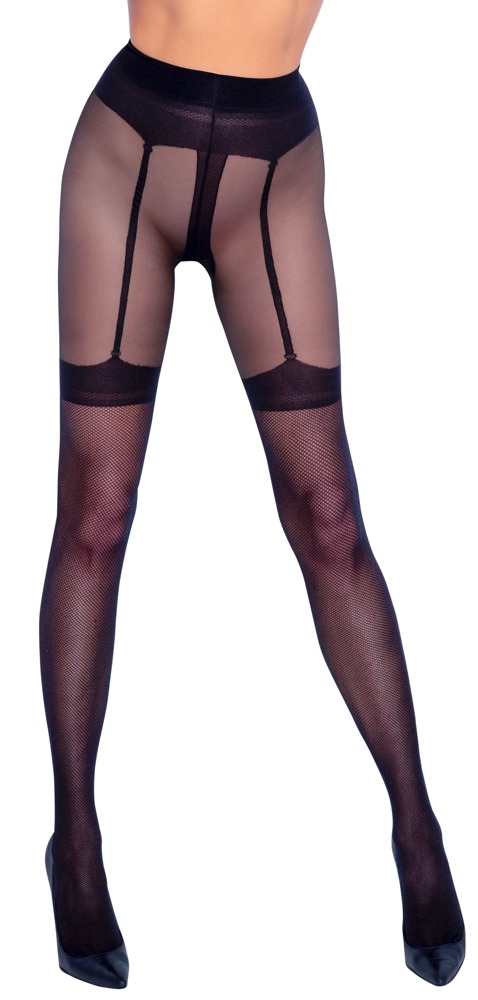 Strumpfhose ouvert in Strapsgurt-Optik aus feinem Netzmaterial