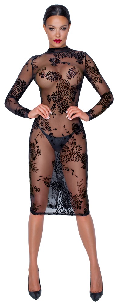 Kleid „Fucking Fabulous Exclusive“ aus Powernet mit Blüten-Samtflockprint