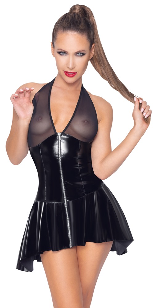 Kleid aus Lack mit Powernet-Cups und -Neckholder