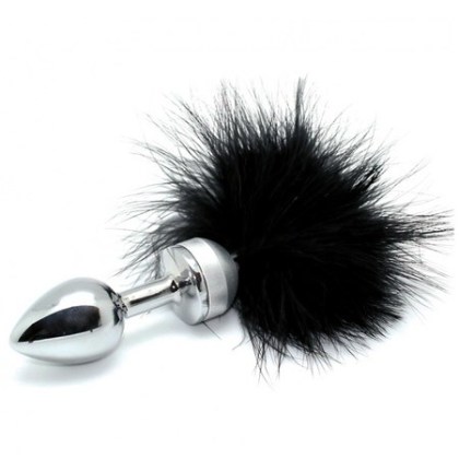 Edelstahl-Plug mit Feder, silber/schwarz Edelstahl-Plug mit Feder, silber/schwarz