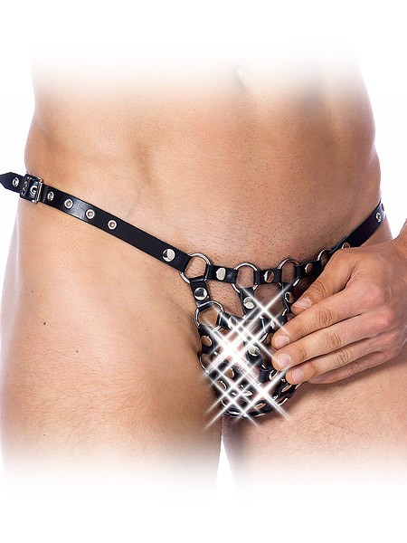 Leder-Riemenstring mit Ringen, schwarz (One Size)