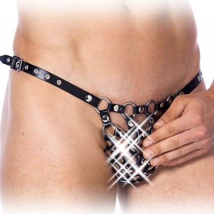 Leder-Riemenstring mit Ringen, schwarz (One Size) Leder-Riemenstring mit Ringen, schwarz (One Size)