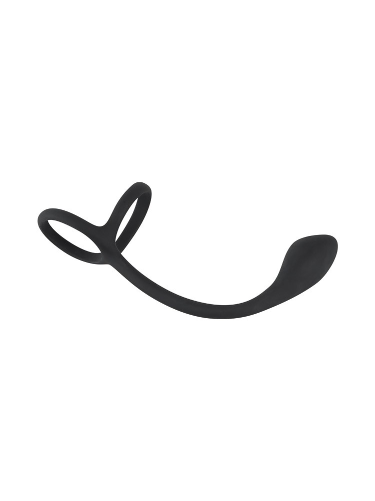 Black Velvets: Penisring mit Analplug, schwarz