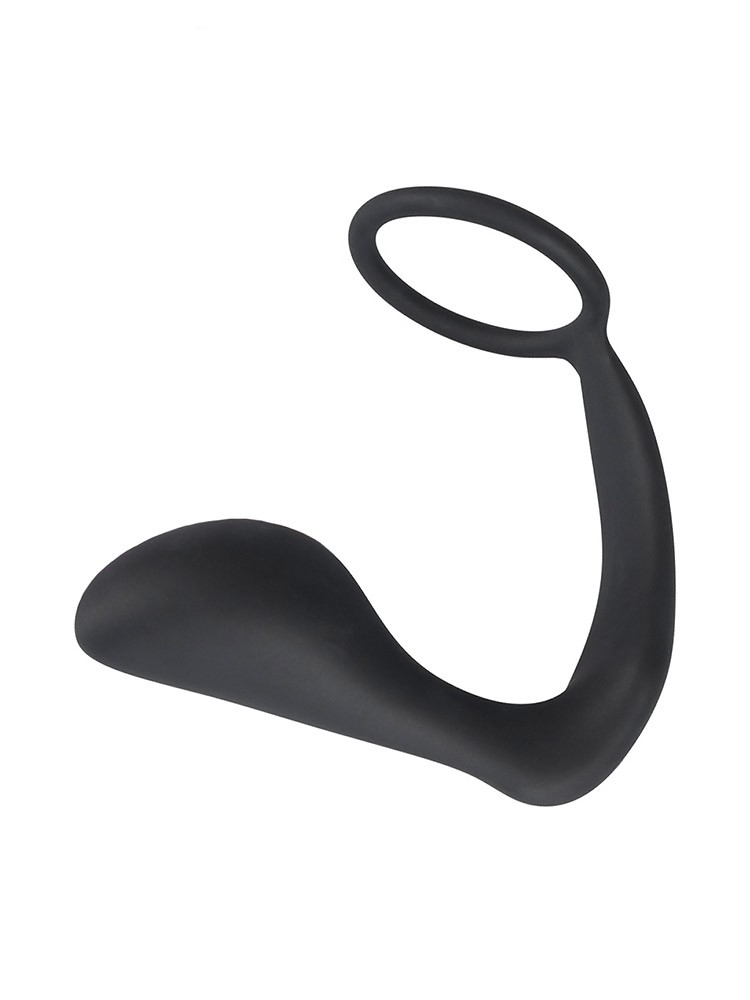 Black Velvets: Penisring mit Analplug, schwarz