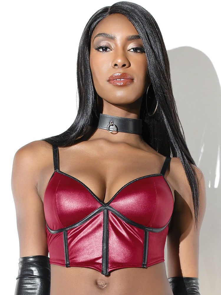 Coquette: Wetlook-Top, merlot/schwarz (3XL/4XL)