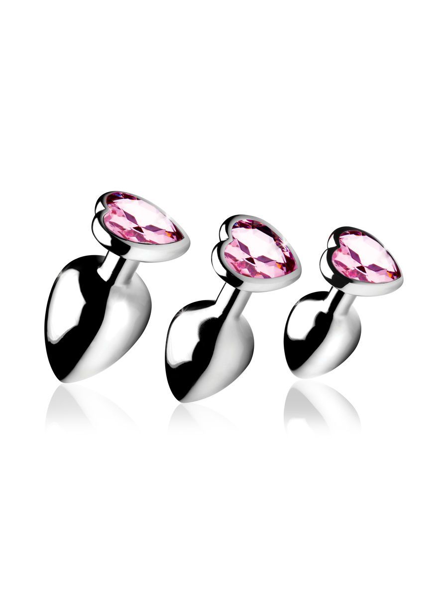 Booty Sparks Pink Heart Gem: Anal-Plug-Set 3-teilig, silber/rosa