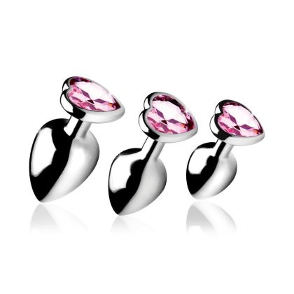 Booty Sparks Pink Heart Gem: Anal-Plug-Set 3-teilig, silber/rosa Booty Sparks Pink Heart Gem: Anal-Plug-Set 3-teilig, silber/rosa